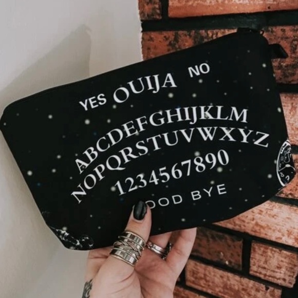Makeup Bag Gothic Black Ouija Style Zip Up Horror - Picture 3 of 7